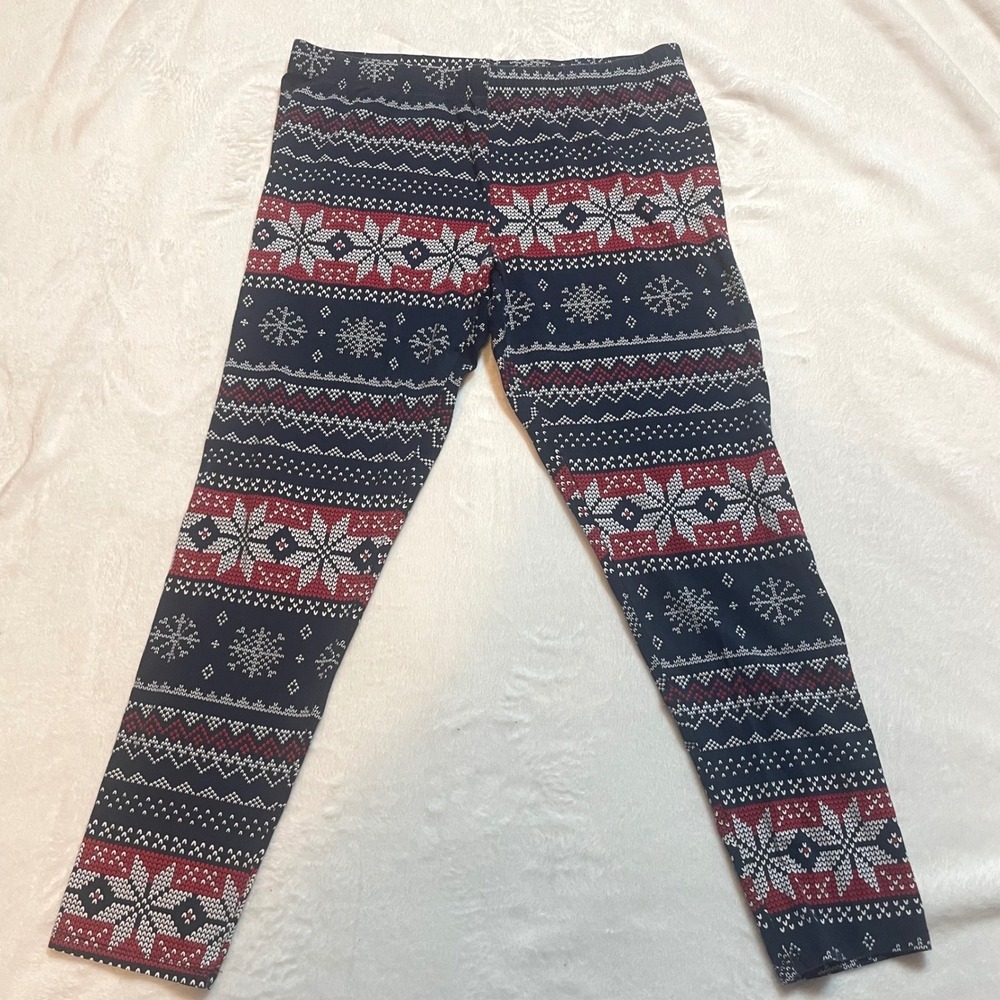 No Boundaries 100%‎ Cotton XL Capri Christmas Leggings Red Blue Holiday